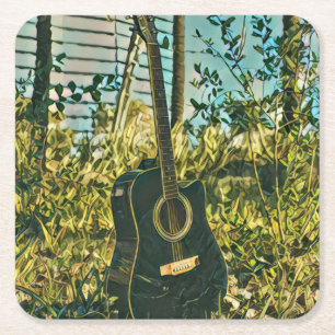 Guitar Gitarist Vierkante Kartonnen Onderzetter
