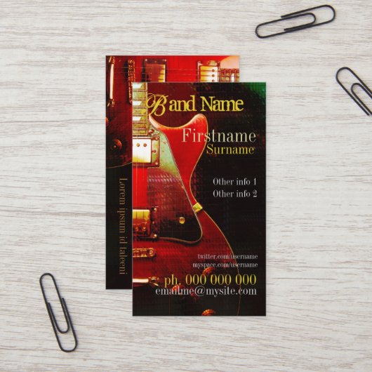 GUITAR "GrungeRed" - Verticaal Visitekaartje (Voorkant / Achterkant in situ)