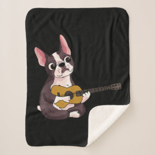 Guitar Guitarist Frenchie Bulldog Gift Sherpa Deken