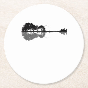 Guitar Lake Shadow Love Guitar Gift Music Lovers Ronde Kartonnen Onderzetter