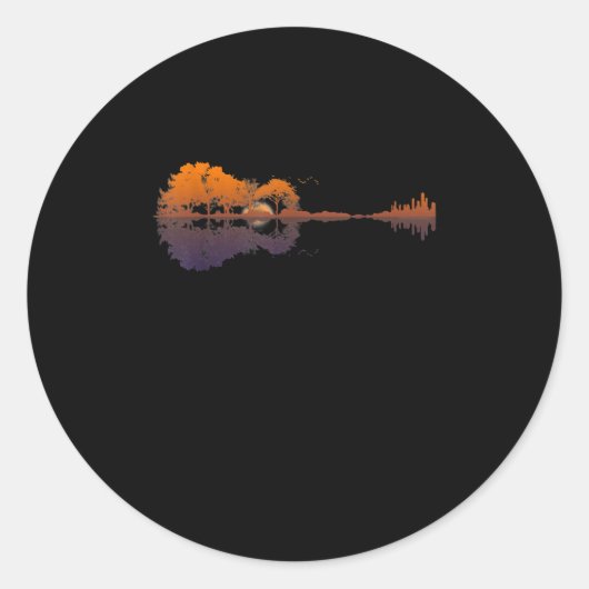 Guitar Lake Shadow Love Guitar Gift Music Lovers Ronde Sticker (Voorkant)