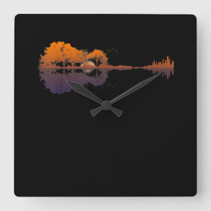 Guitar Lake Shadow Love Guitar Gift Music Lovers Vierkante Klok