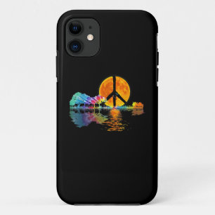 Guitar Lake Shadow Peace Love Guitar Hippie iPhone 11 Hoesje