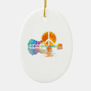 Guitar Lake Shadow Peace Love Guitar Hippie Keramisch Ornament