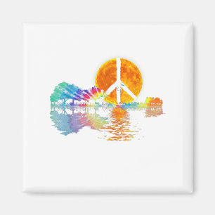 Guitar Lake Shadow Peace Love Guitar Hippie Magneet