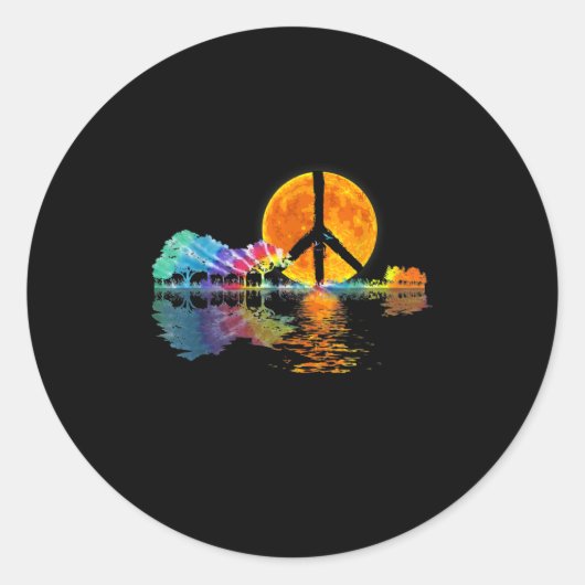 Guitar Lake Shadow Peace Love Guitar Hippie Ronde Sticker (Voorkant)