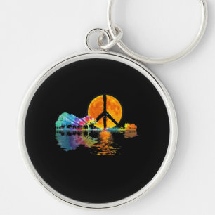 Guitar Lake Shadow Peace Love Guitar Hippie Sleutelhanger
