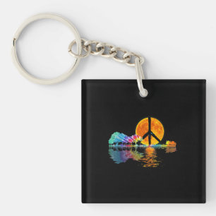 Guitar Lake Shadow Peace Love Guitar Hippie Sleutelhanger