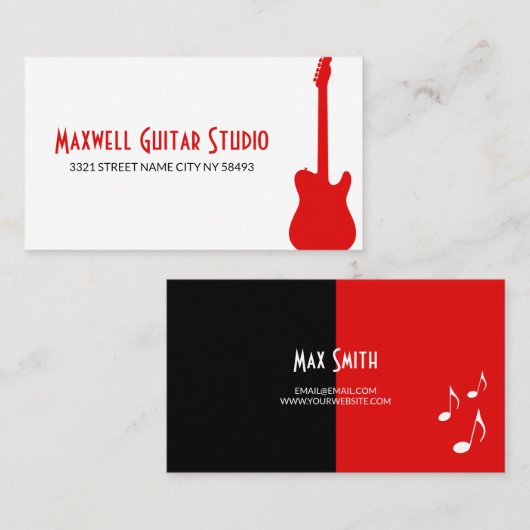 Guitar Lessons Instructor Music Studio Business Visitekaartje (Voorkant / Achterkant)