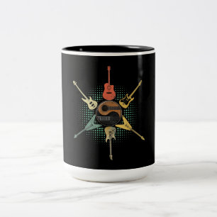 Guitar Lover Retrostijl Gift voor gitarist Tweekleurige Koffiemok