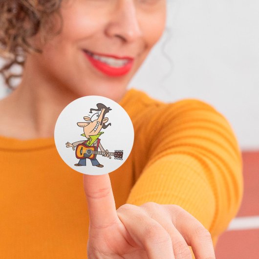 Guitar Man Rockstar Ronde Sticker