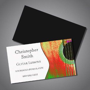 Guitar Music Lessons Modern Red Green Visitekaartje
