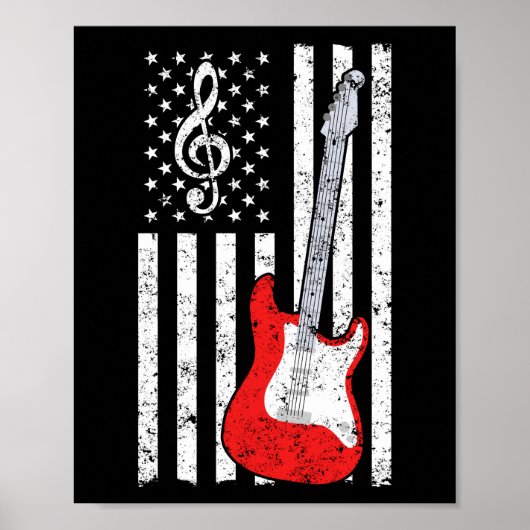 Guitar Music Lover Guitar American Flag Poster (Voorkant)