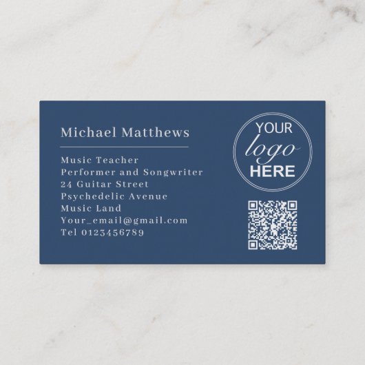 Guitar Music Teacher Aangepaste QR-code en Logo Visitekaartje (Achterkant)