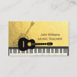 Guitar Music Teacher DJ Piano Geometric Gold Visitekaartje