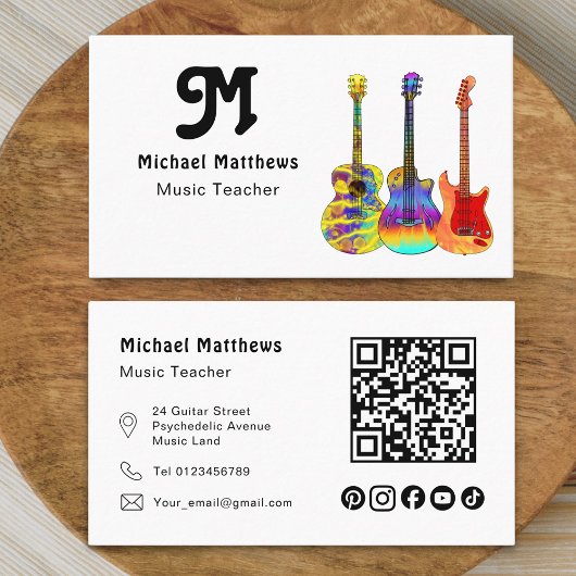 Guitar Music Teacher QR code Social Media Custom Visitekaartje