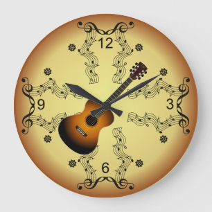 Guitar ~ Musical Scroll ~ Golden Background ~ Grote Klok