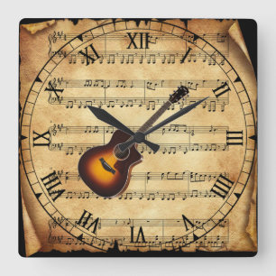 Guitar ~ muziekachtergrond voor vel ~ Uniek ~ Vierkante Klok