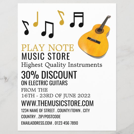Guitar Notes, Musical Instrument Store Flyer (Voorkant)
