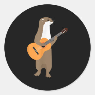 Guitar Otter Animal Kinder Guitarist Art Ronde Sticker