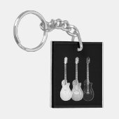 Guitar patroon zwart-wit gepersonaliseerd sleutelhanger (Voorkant Links)