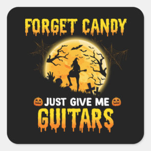 Guitar Play Witch Vergeet Snoep maar Guitar Vierkante Sticker