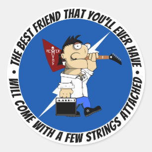 Guitar Player Best Friend on Road opnieuw Comic Ronde Sticker