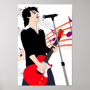 Guitar Player Rocker Guy Music cartoon Art Poster