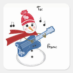 Guitar Player Snowman Vierkante Sticker