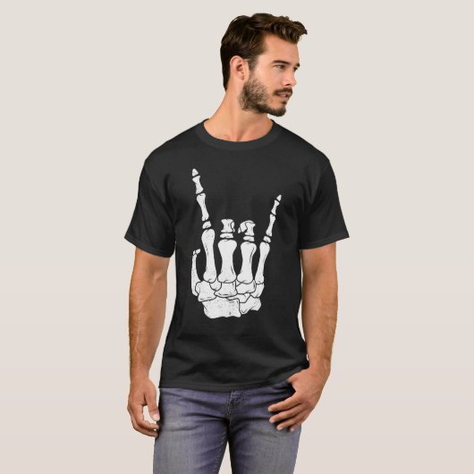 Guitar player tee skeleton hand rocker music lover t-shirt (Voorkant volledig)