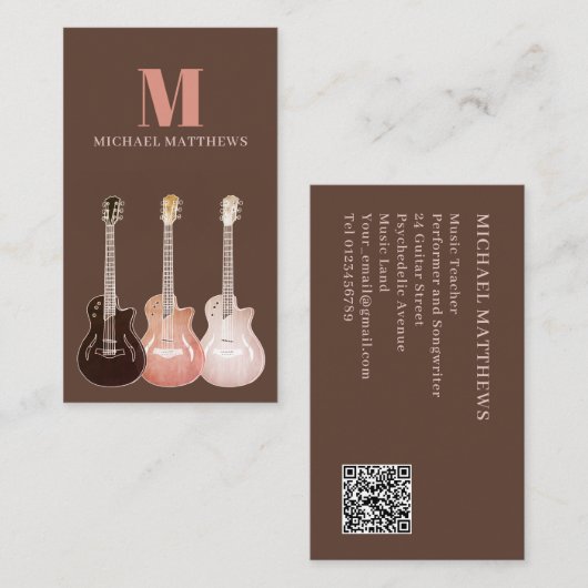 Guitar Professional Musicus Custom QR Code Visitekaartje (Voorkant / Achterkant)