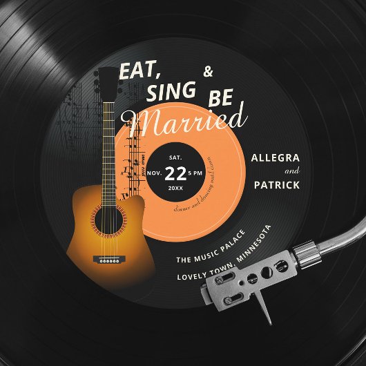 Guitar Record Music Score Musician Wedding Kaart