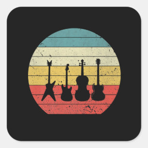 Guitar  Retro Sunset Guitar Music Gift Vierkante Sticker