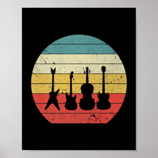 Guitar Retro Sunset Guitar Music Poster