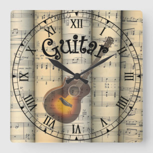 Guitar ~ Rollend vel Music ~ Uniek ~ Vierkante Klok