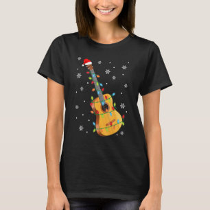 Guitar Santa Hat-kerstlampjes Funny Music Love T-shirt