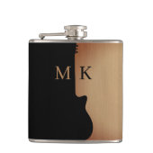 Guitar Silhouette Tan Wood Name Monogram Heupfles (Voorkant)