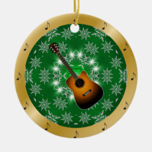 Guitar ~ Silver ~ Green ~ Gold ~ Kerstmis ~ Keramisch Ornament