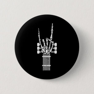 Guitar Skeleton Rock N Roll Rocker Sign Punk Hallo Ronde Button 5,7 Cm