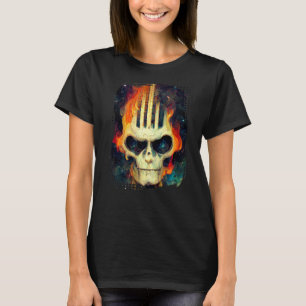 Guitar Skeleton Skull met Flames over de Melkweg T-shirt