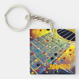 Guitar Strings Musical Waterverf Sleutelhanger