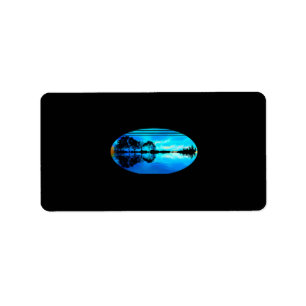 Guitar Sunset Sky Trees City Lake Reflection Etiket