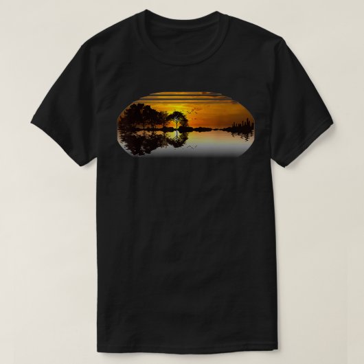 Guitar Sunset Sky Trees City Lake Reflection Speci T-shirt (Design voorkant)