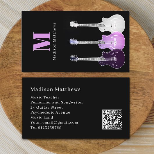 Guitar Teacher Musician Custom QR Code Visitekaartje