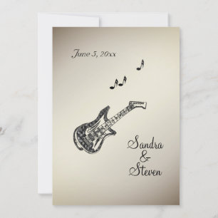 Guitar Theme Antiek Gold Wedding Uitnodiging