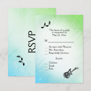 Guitar Theme Funky Greens RSVP met menukeuze Kaartje