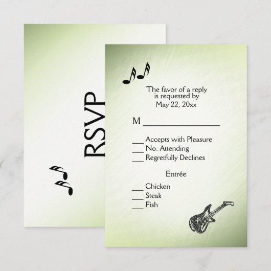 Guitar Theme Verbluffende Groene RSVP met de Keuze (Voorkant / Achterkant)