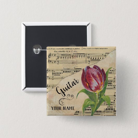 Guitar Tulip — Datablad Muziek Gepersonaliseerd Vierkante Button 5,1 Cm (Voorkant /achterkant)