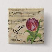 Guitar Tulip  — Datablad Muziek Gepersonaliseerd Vierkante Button 5,1 Cm (Voorkant)