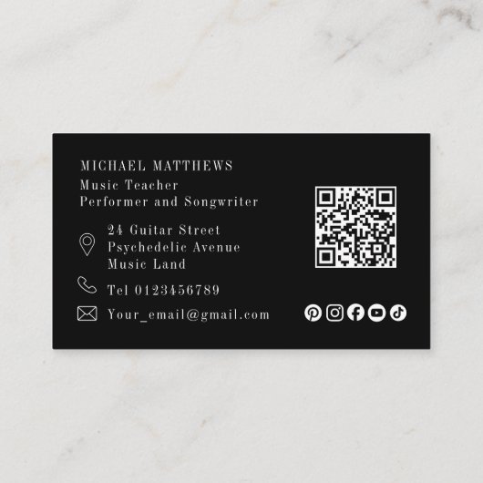 Guitar Tutor Musician Custom QR Code Social Media Visitekaartje (Achterkant)